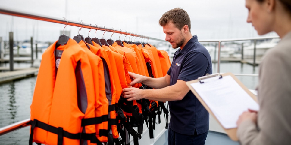 Проверка спасжилетов на палубе